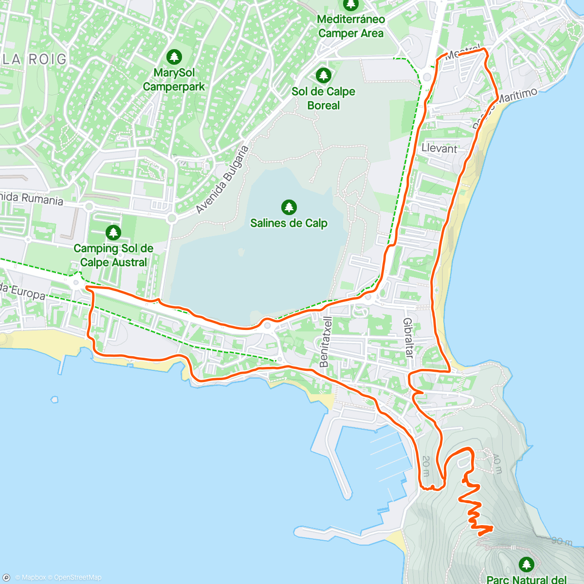 Map of the activity, Morning Run Calp