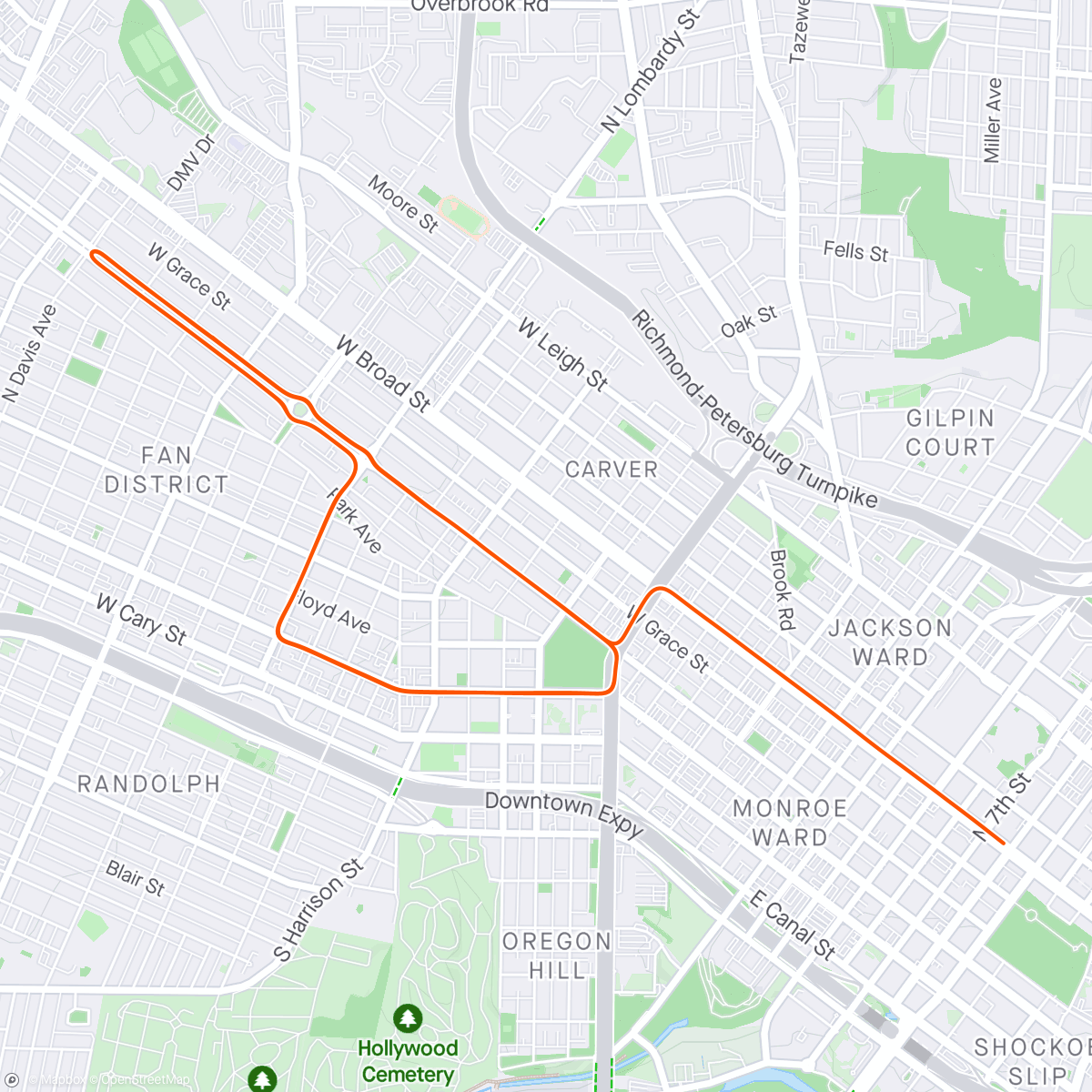 Map of the activity, Zwift - Group Ride: DIRT Friday Morning Sprintapalooza v2 (C) on The Fan Flats in Richmond