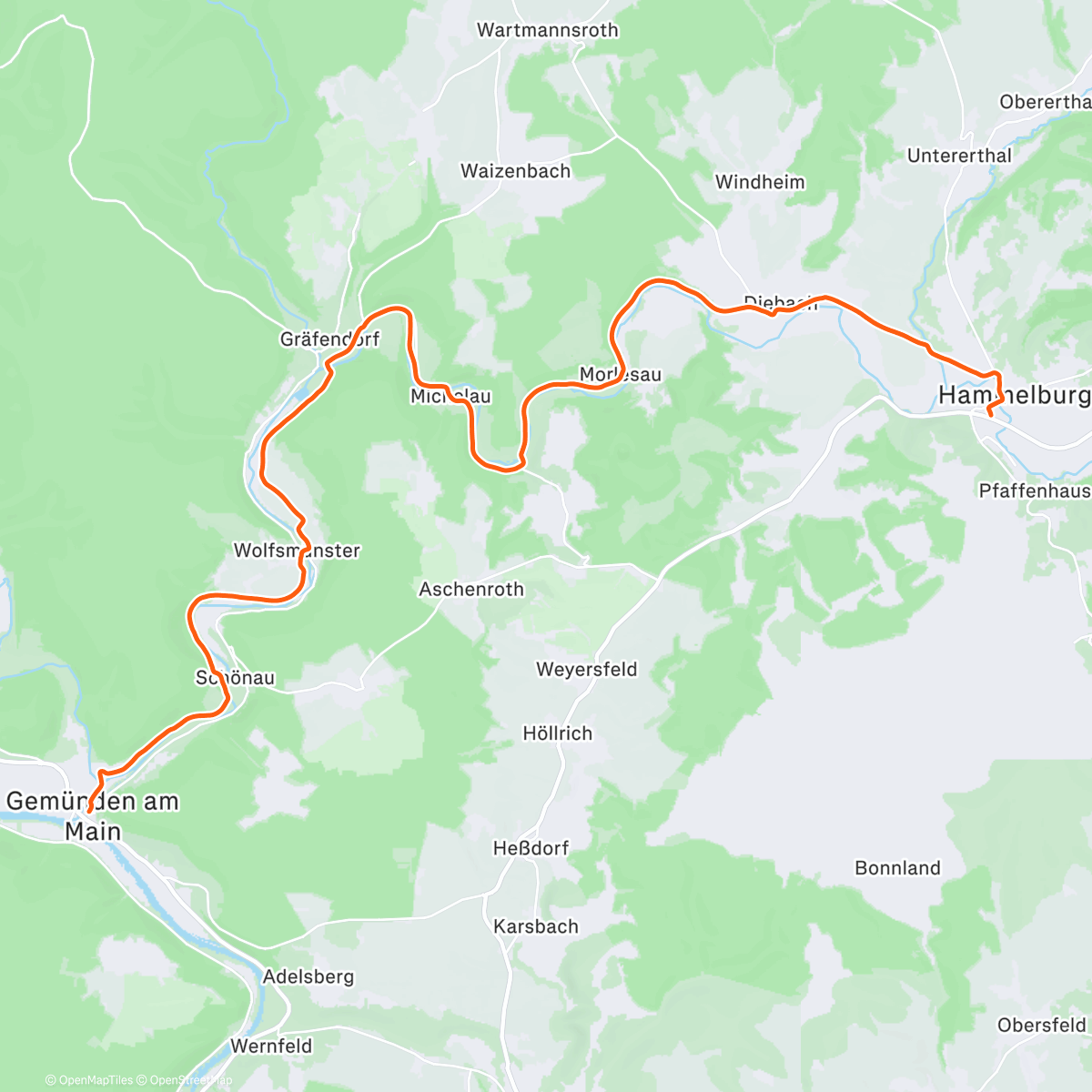 Map of the activity, ROUVY - Hammelburg to Gemünden | Germany