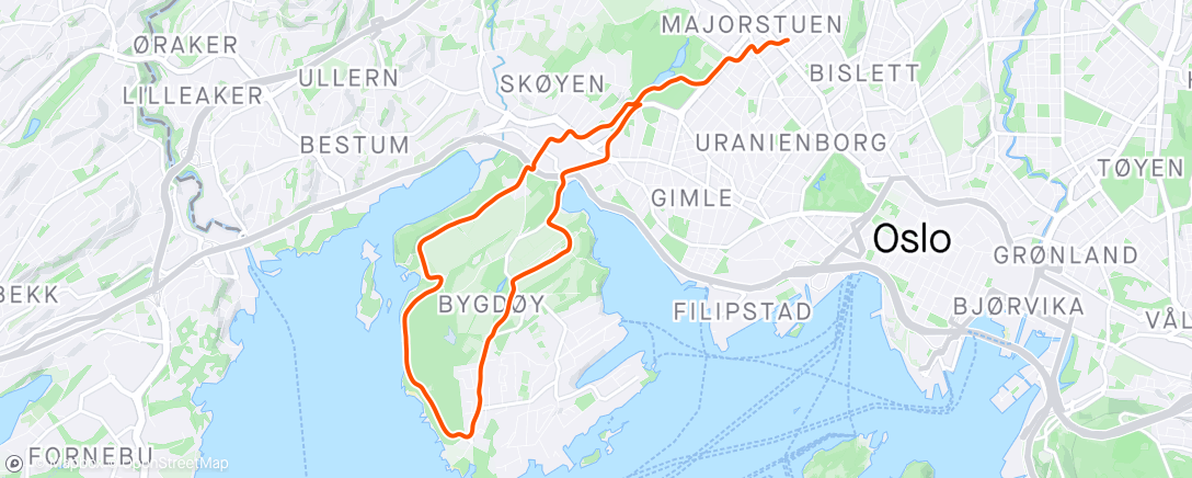 Map of the activity, Bygdøyrunden i knallvær, nå kan formen bare komme for min del
