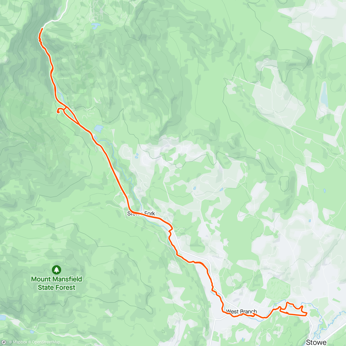 Mapa de la actividad, Roamed the bike path up to Stowe and smugglers notch road