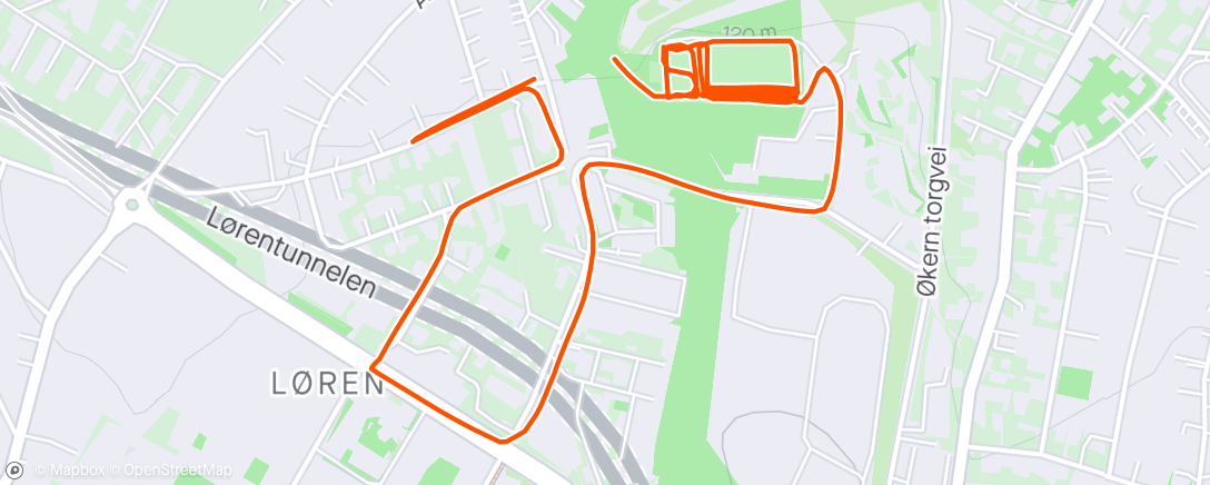 Map of the activity, Intervall 45/15 x 16, 7min oppv; 10min nedkjøring