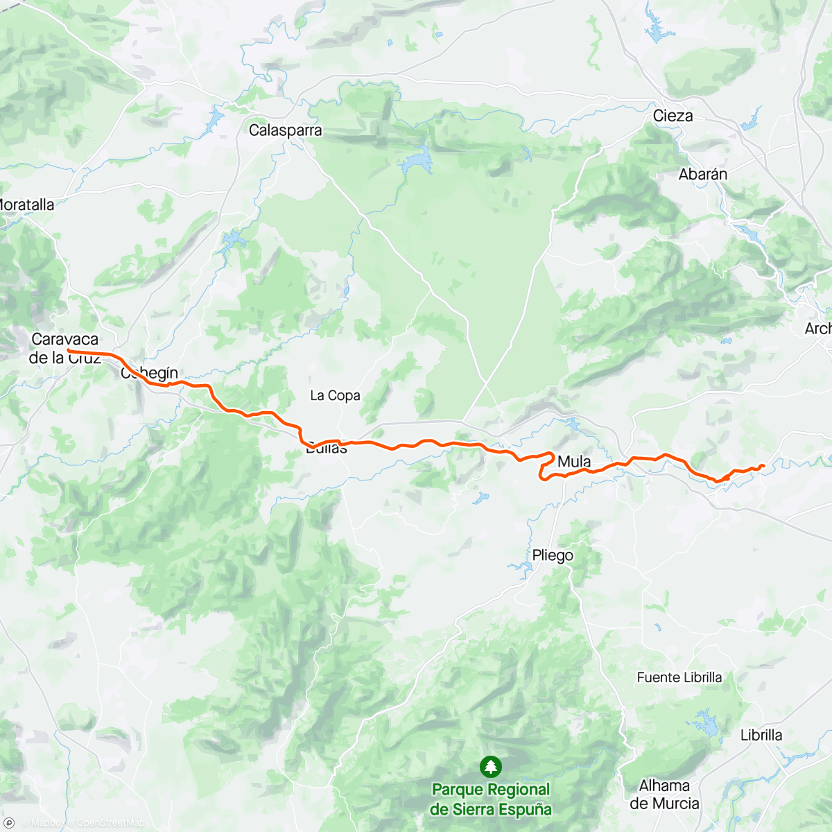 Mapa da atividade, VI Marcha nocturna Campos del Río-Caravaca de la Cruz. Vía Verde