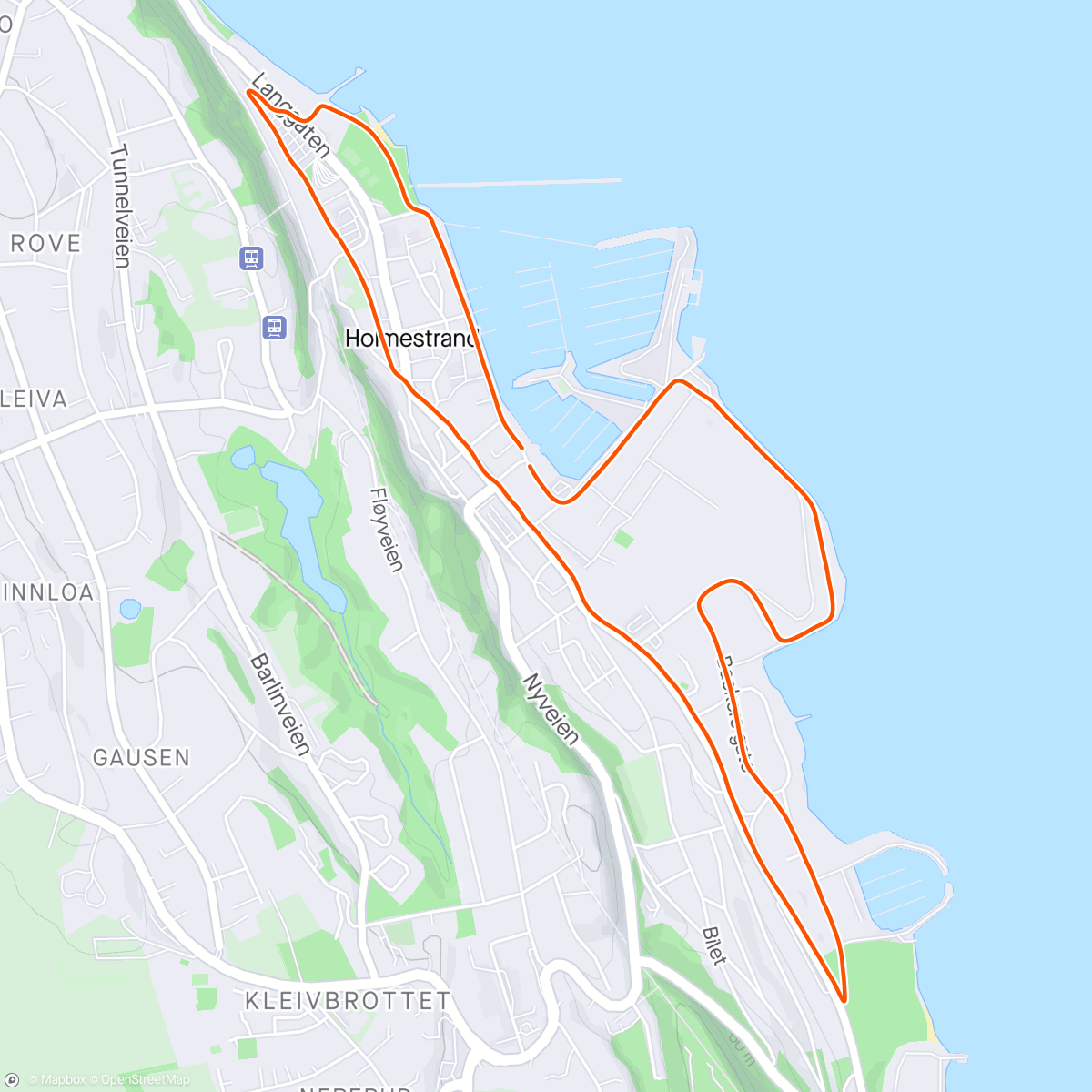 Map of the activity, 5 km Holmestrand maraton 3 plass på Karoline