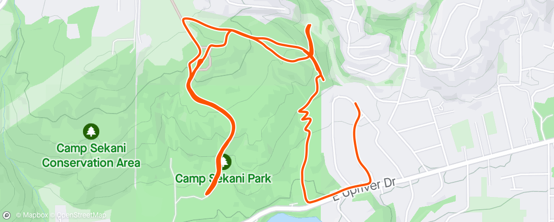 Mapa da atividade, One hour of hill reps at Sekani to start the day.