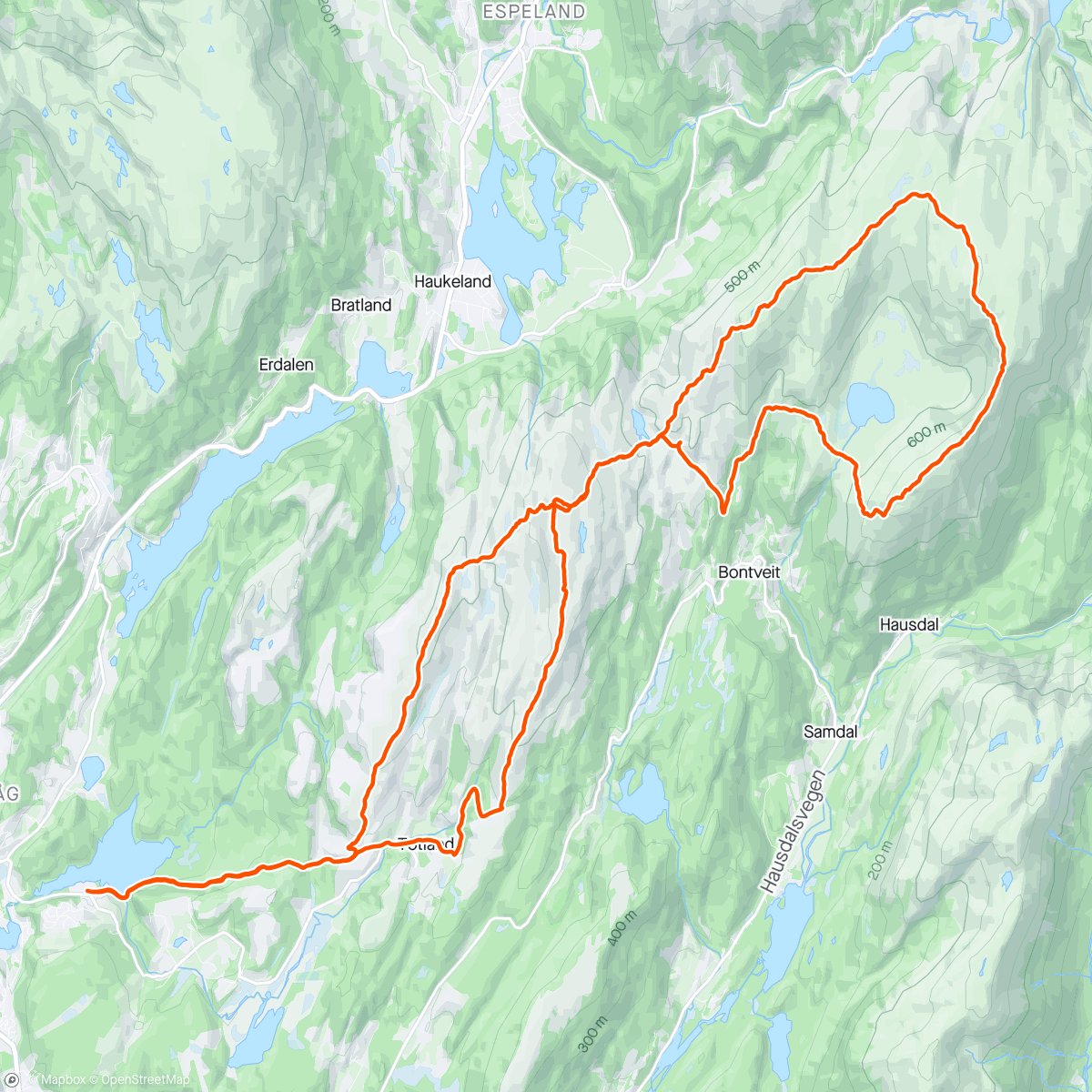 Mapa da atividade, Totlandsfjellet, Livarden x2, Katlane, Austefjellet rundt, Hausdalshorga