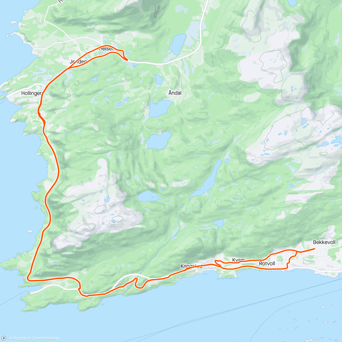 Map of the activity, Liten spinn på grussykkelen med Eivind