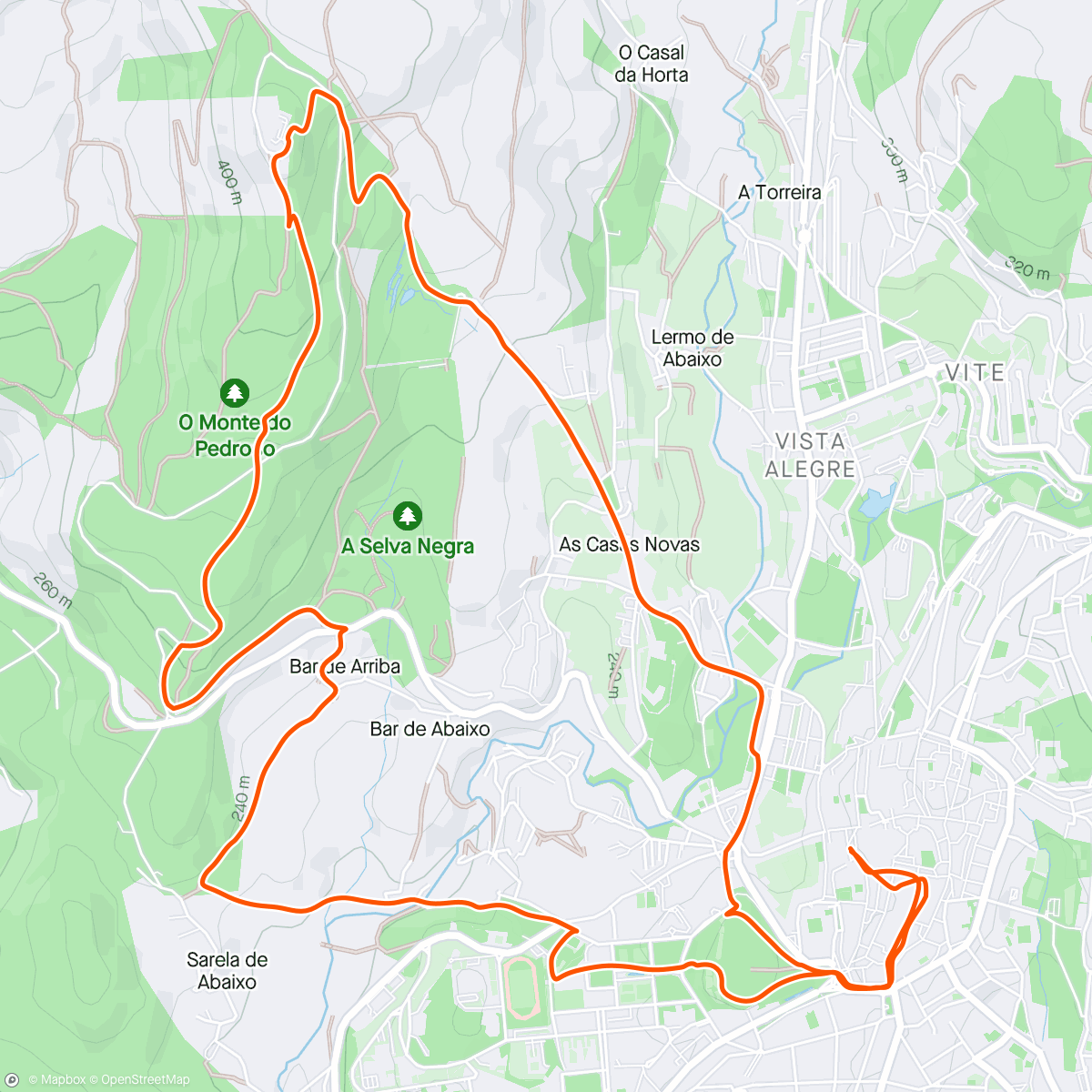 Mapa da atividade, Praza do Obradoiro - Mirador Monte Pedroso - Praza do Obradoiro