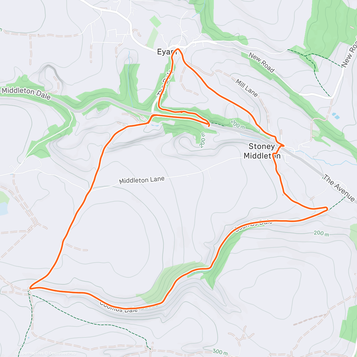 Map of the activity, Morning Trail Run - Stoney Middleton, Peak District