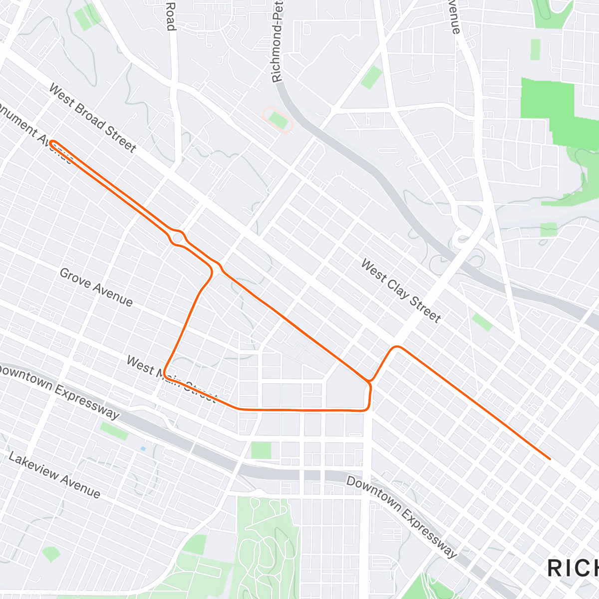 Map of the activity, Zwift - Zone 2 on Libby Hill After Party in Richmond