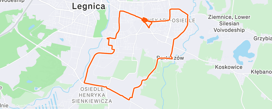 Карта физической активности (1 km + 16 km (3:54/km) + 1 km)