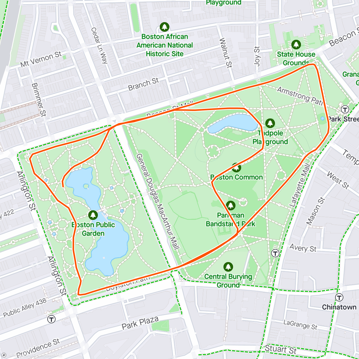 Map of the activity, Boston Common Loops + Strides