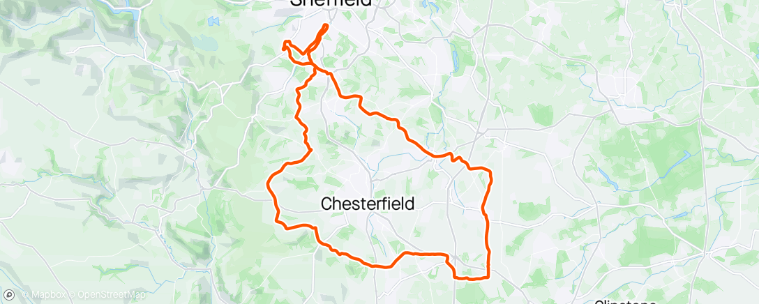 Map of the activity, Les' Sheffield CTC ride, Stubbing Pond & Glapwell 👍