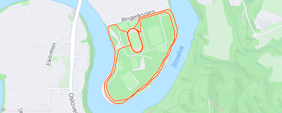 Map of the activity, 6x1000 m på bane