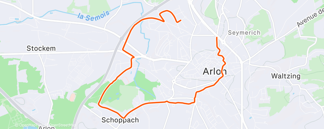 Map of the activity, Course à pied en soirée