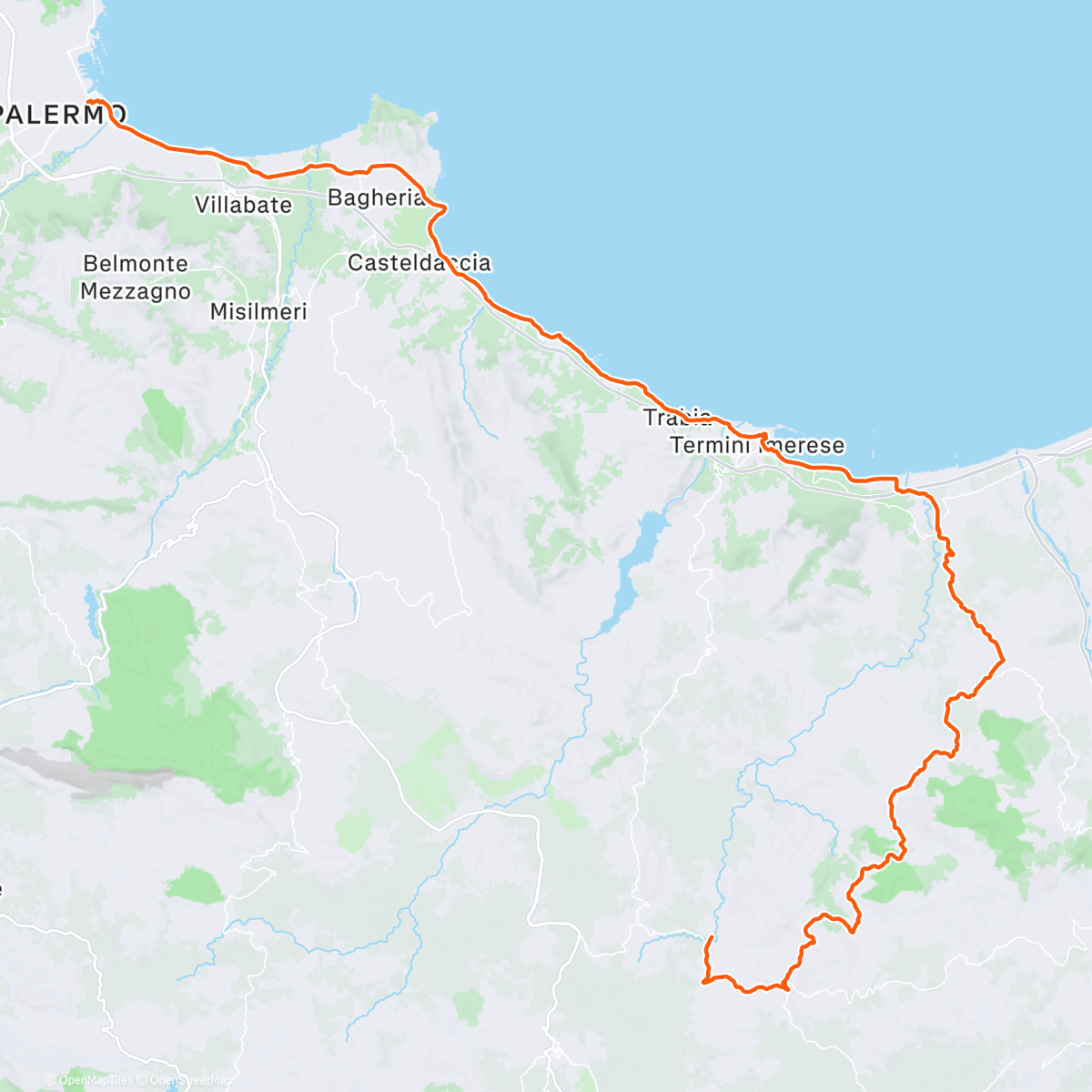 Map of the activity, Letzte Etappe 😥 mit dem 🚂 nach Roccabalumba und von dort mit dem 🚴 nach Palermo