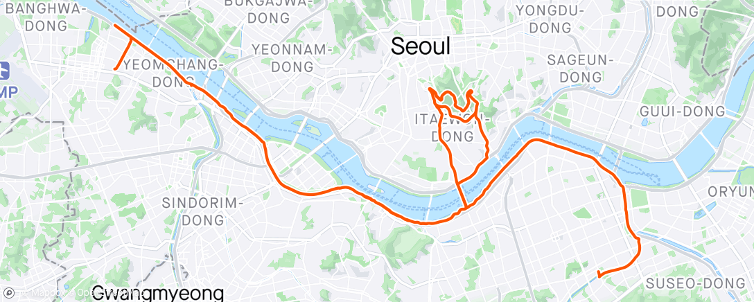 「자전거퇴근 + 남산 3회전」活動的地圖