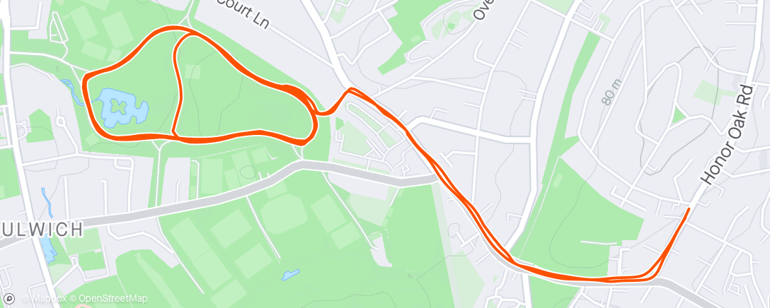 Map of the activity, Dulwich for 8km steady / threshold / not easy pace