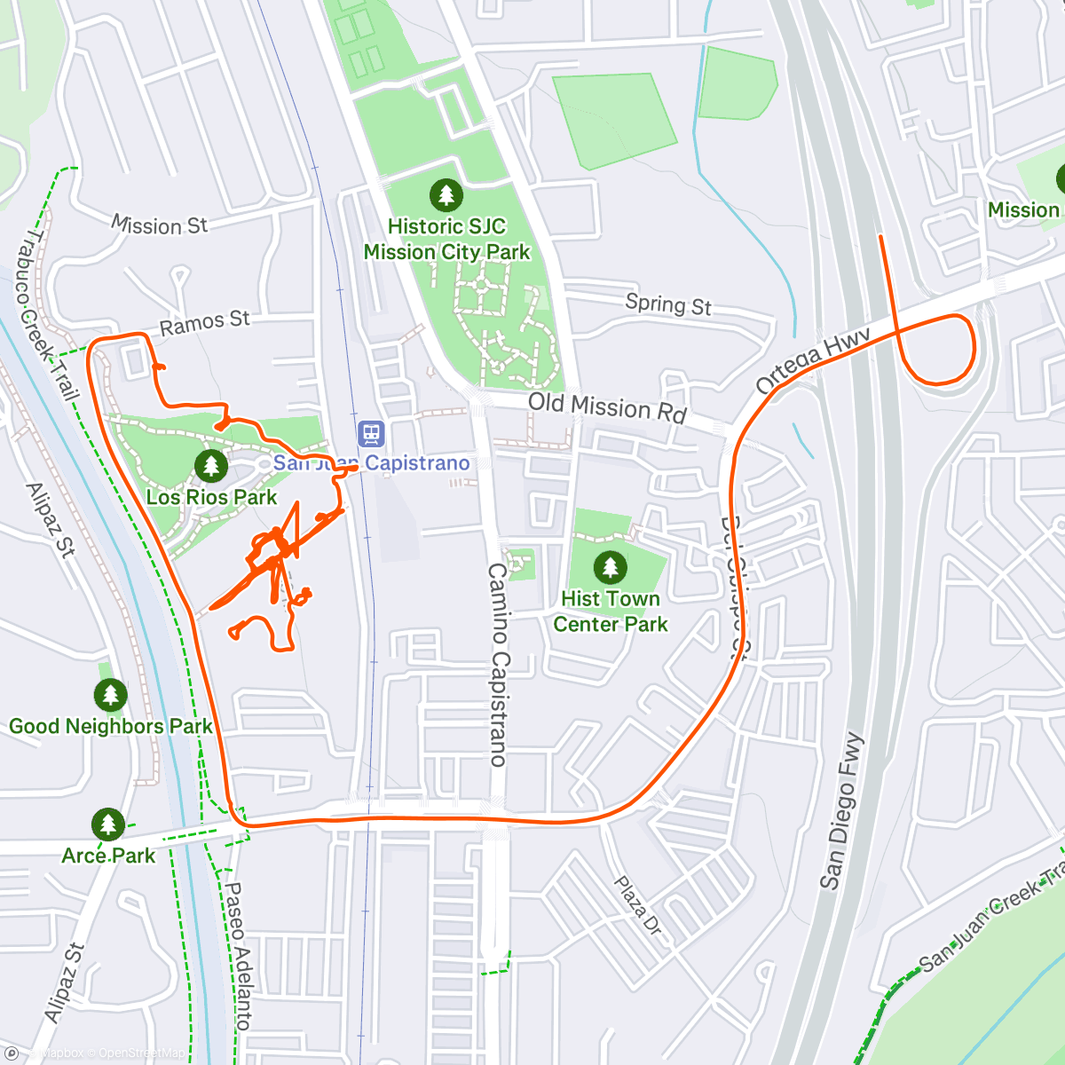 Map of the activity, San Juan Capistrano walk