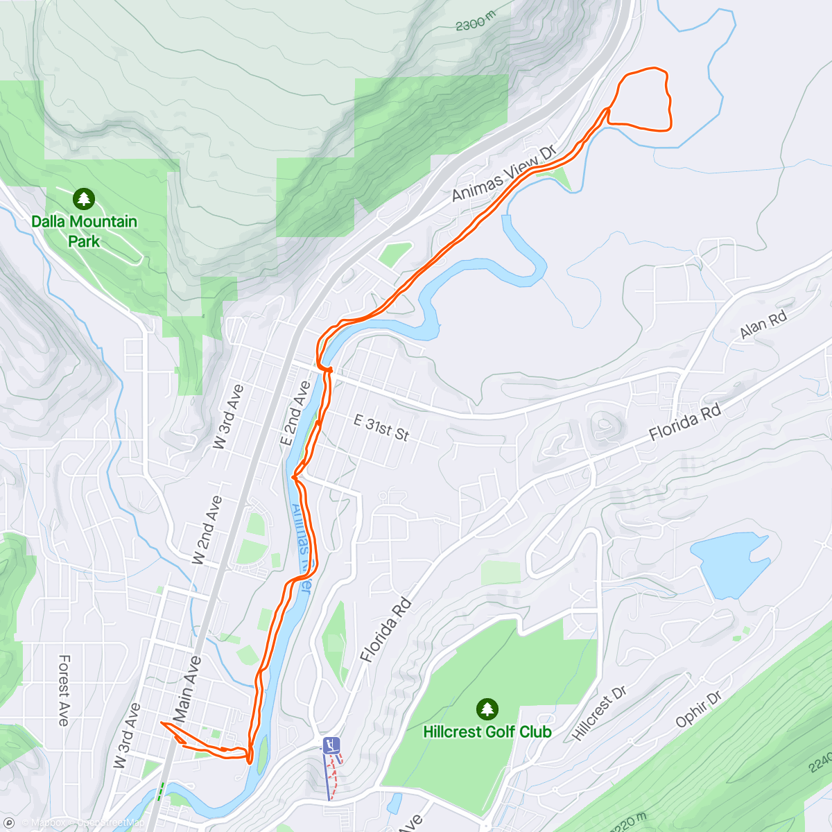 Map of the activity, Animas River Trail