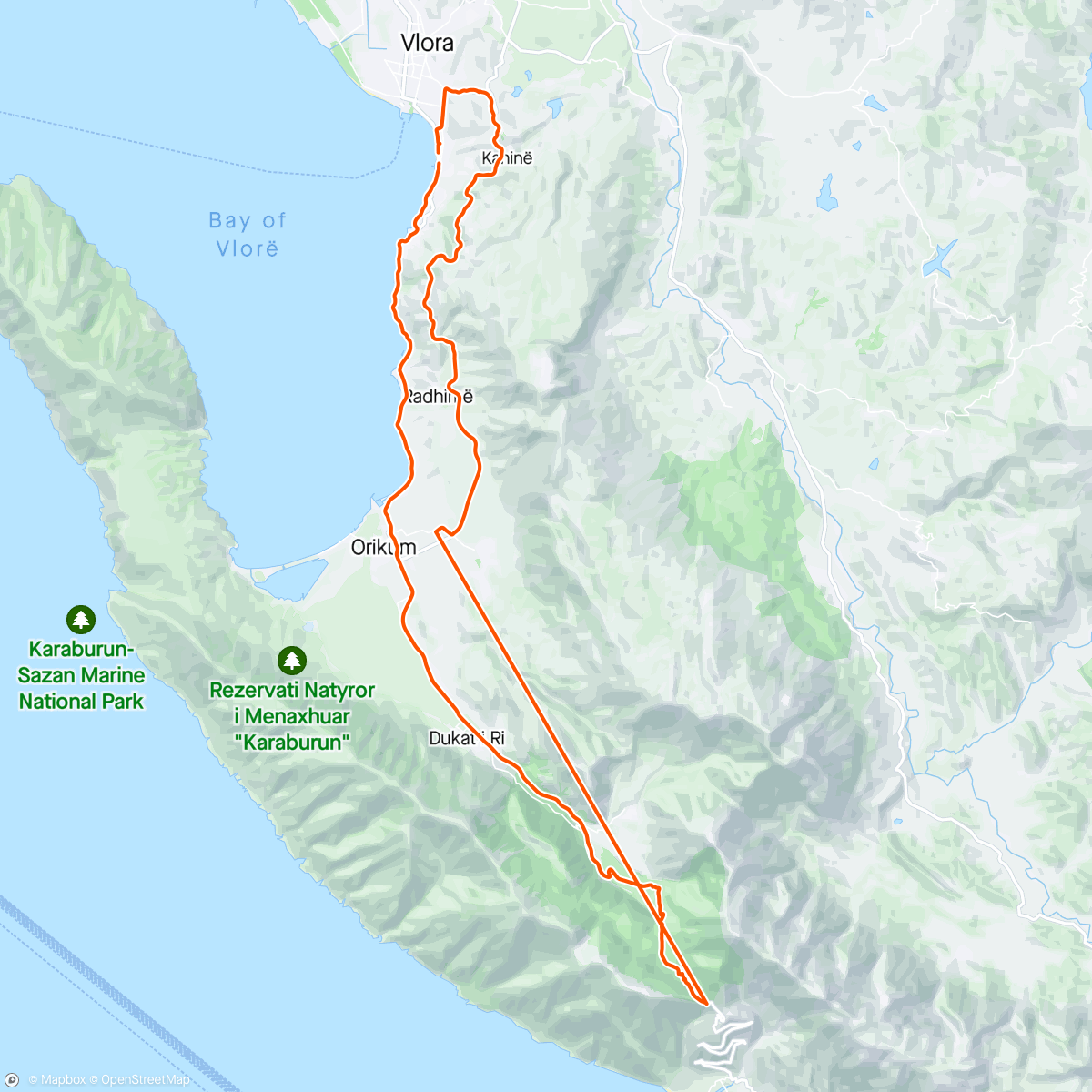 Map of the activity, Llogara Pass full