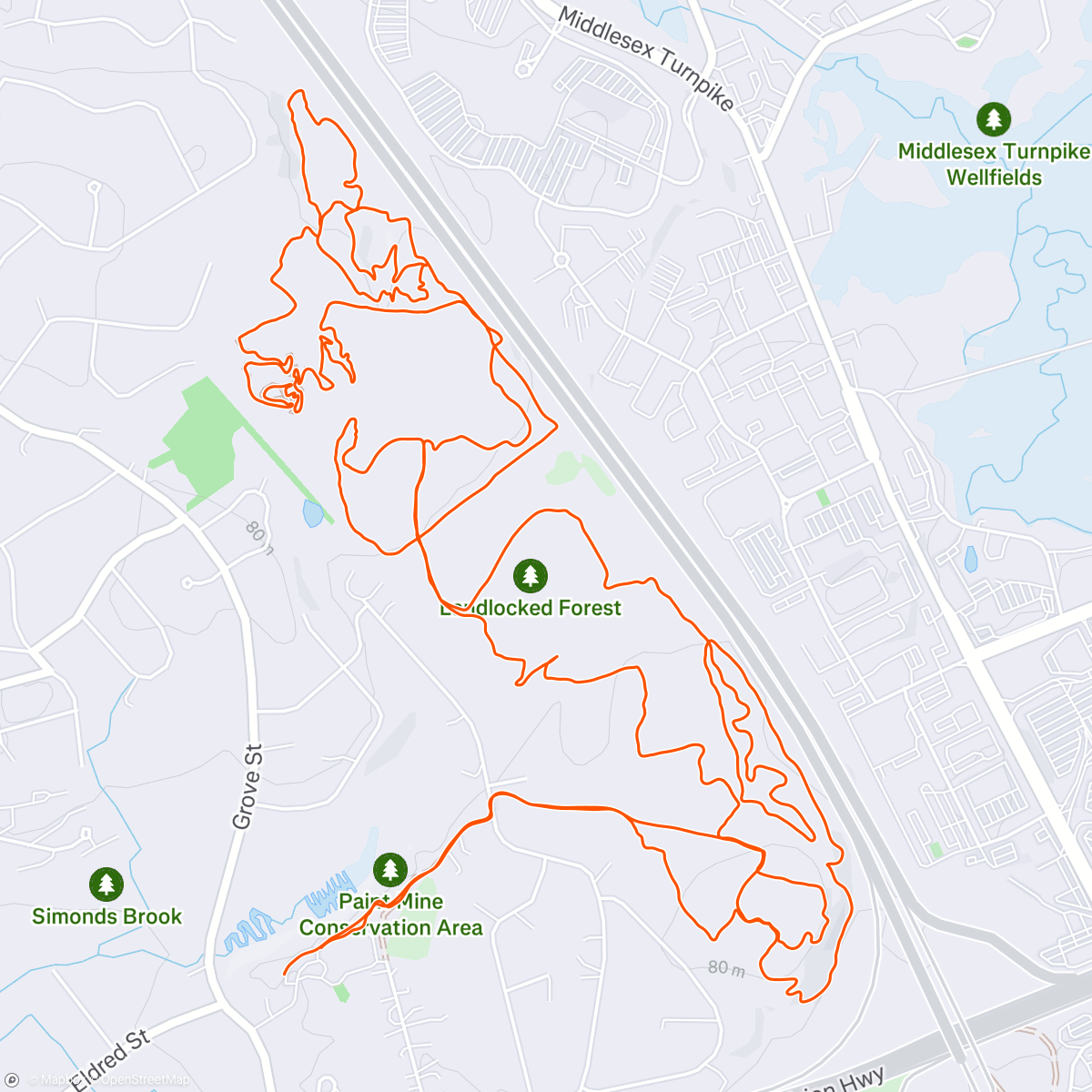 Map of the activity, NEMBA: Intermediate Ride LLF