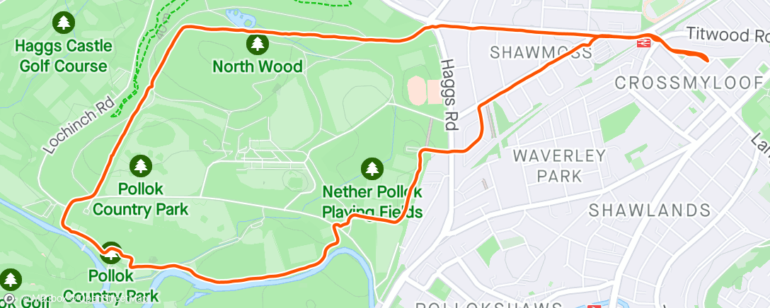 Map of the activity, Final Pollok Loop before relocation to 🏴󠁧󠁢󠁥󠁮󠁧󠁿