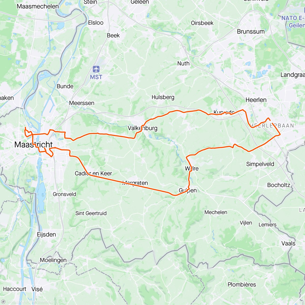 Map of the activity, Mtb rit Heerlen-Maastricht en terug. 😎 #veelwind