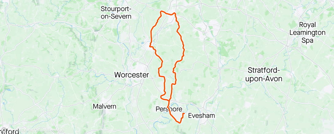 Map of the activity, BOCC Ride to Clives of Cropthorne