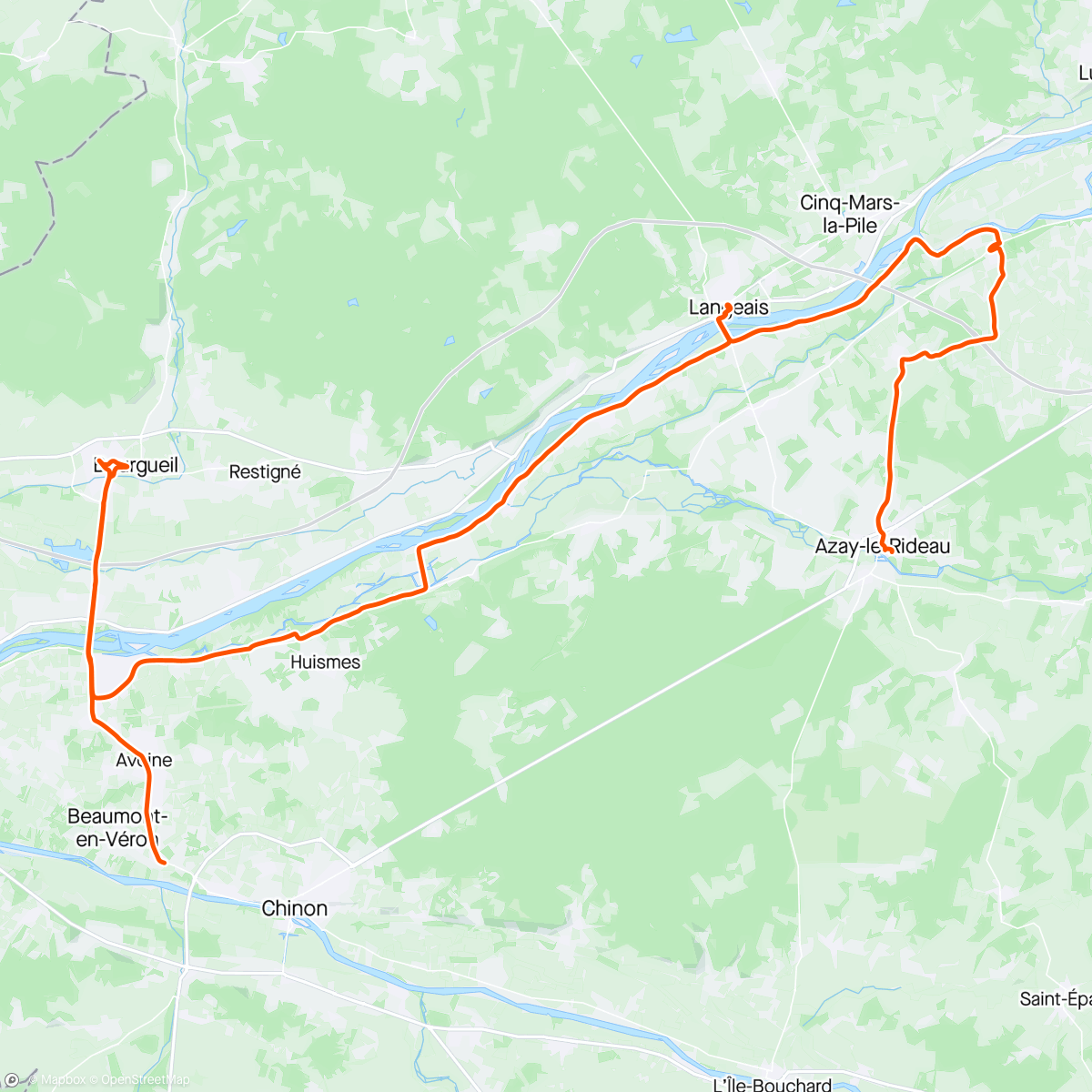 Map of the activity, La route des châteaux entre Azay le Rideau et Beaumont en Véron