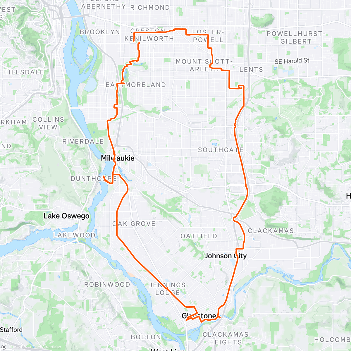 Map of the activity, Foster Night High Rocks / Elk Rock ride