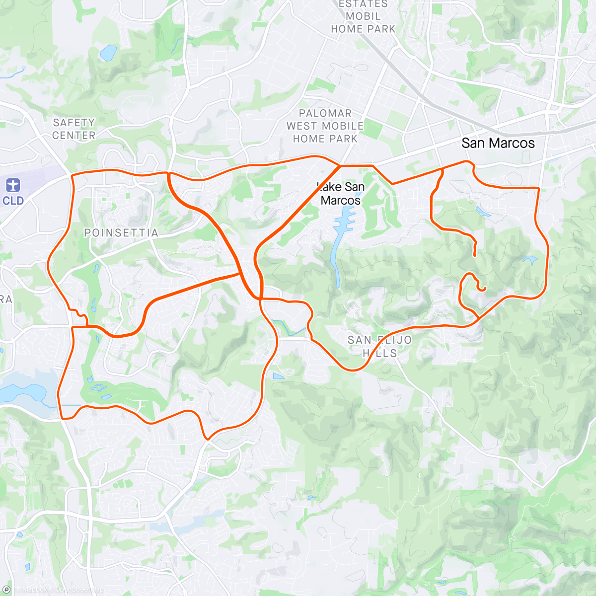 Map of the activity, 10K Day #5 2024 - REV Laps 5 mile radius - 1700 cals of REV Energy today - 82 mi 10,000 ft --  122 ft/mi before final descent
