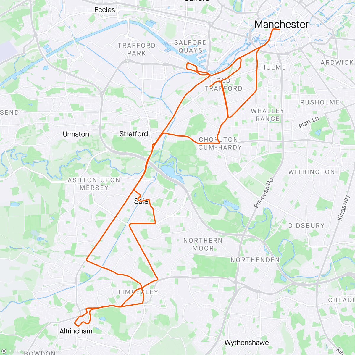 Map of the activity, 14-4-24 Manchester Marathon. That's enough marathons for me...no more!