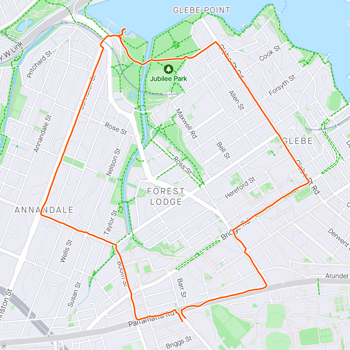 Map of the activity, Sydney: Rozelle Bay Intervals