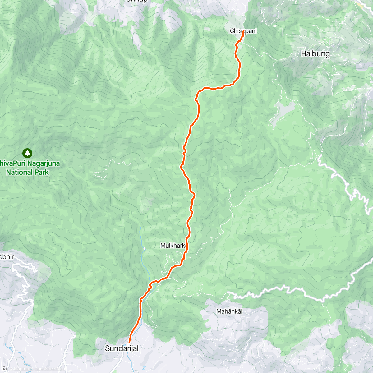 Map of the activity, Helambu trek day 1 - Sundarijal to Chisopani