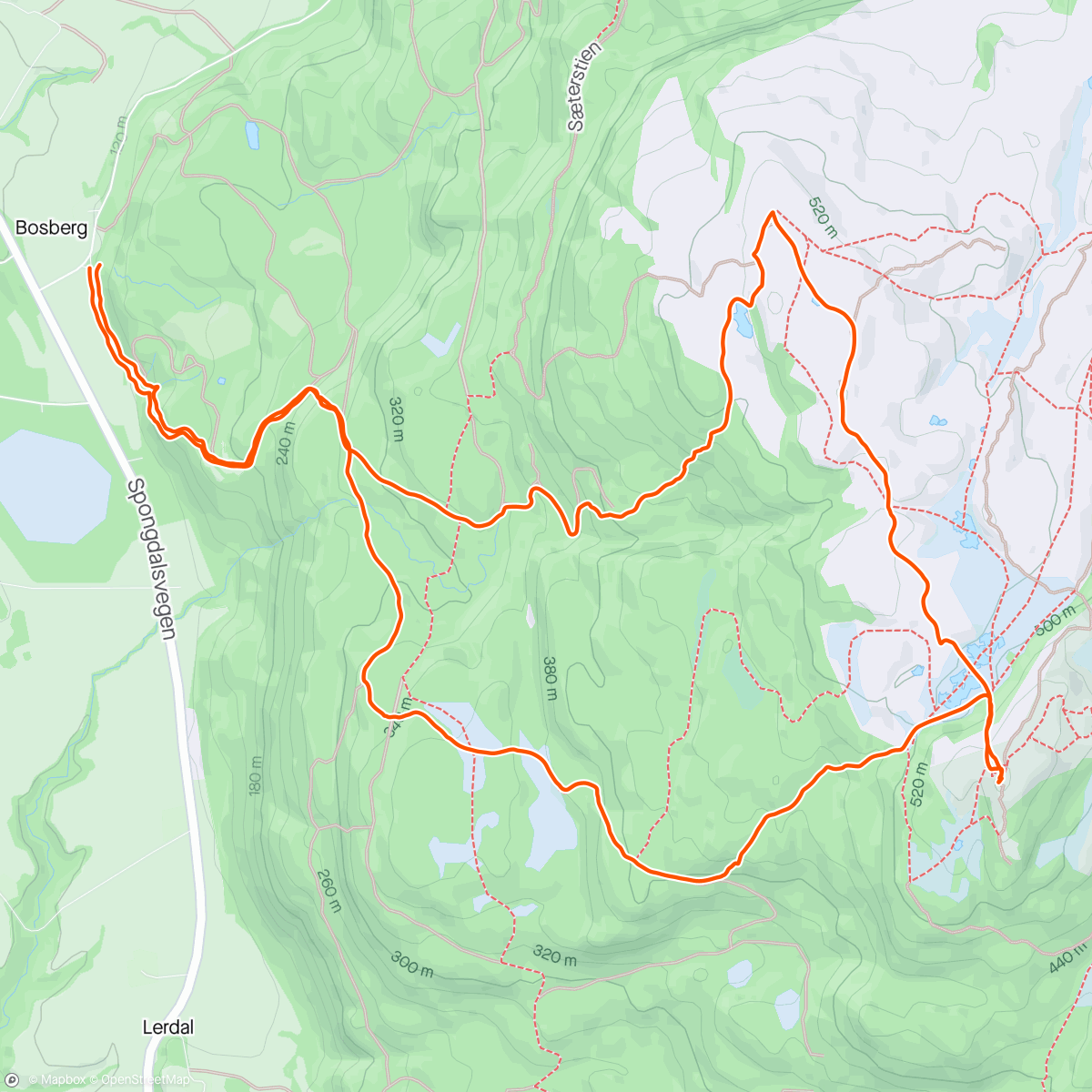 Map of the activity, Fra bynesset til storheia og bosbergheia