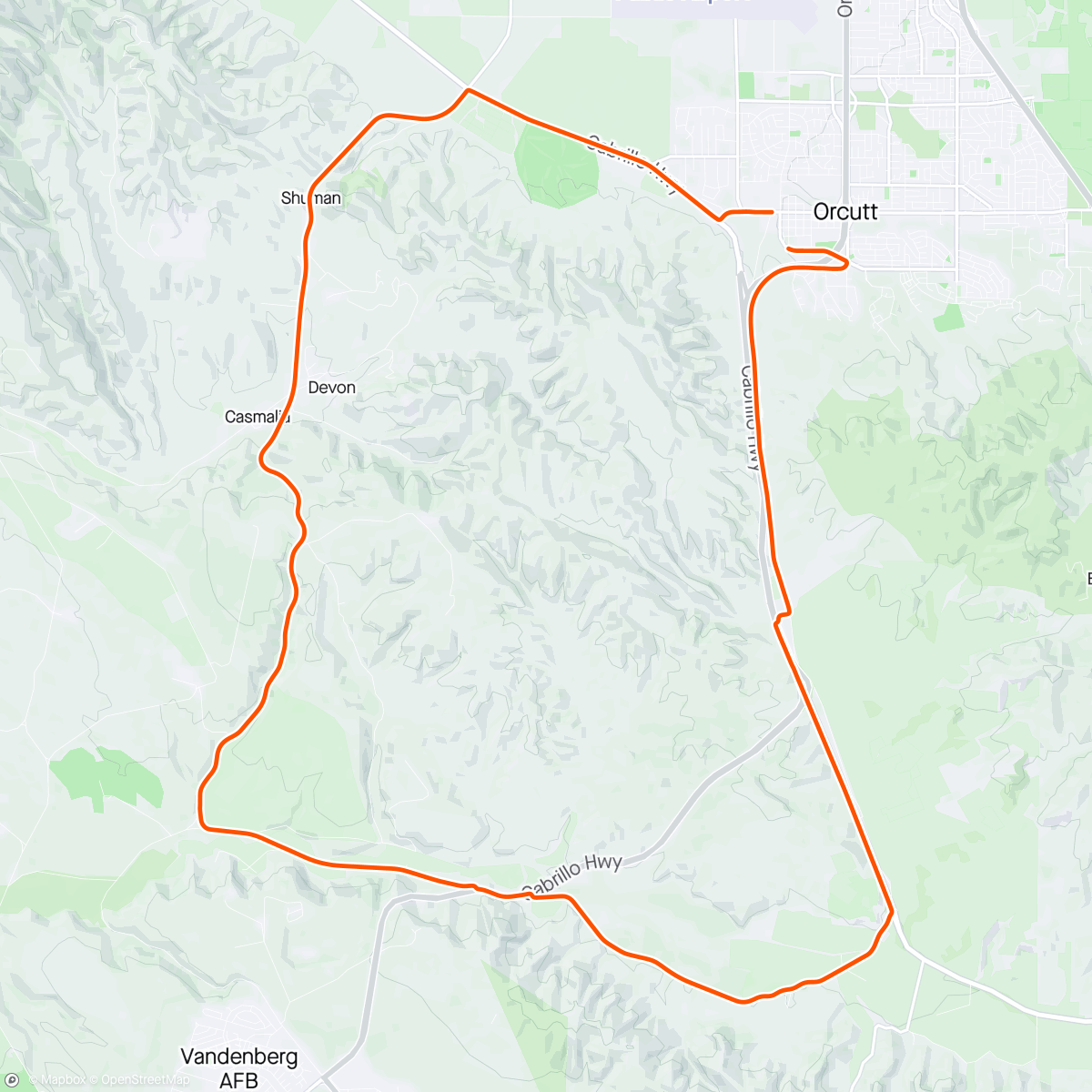 Map of the activity, Casmalia loop with some new roadies