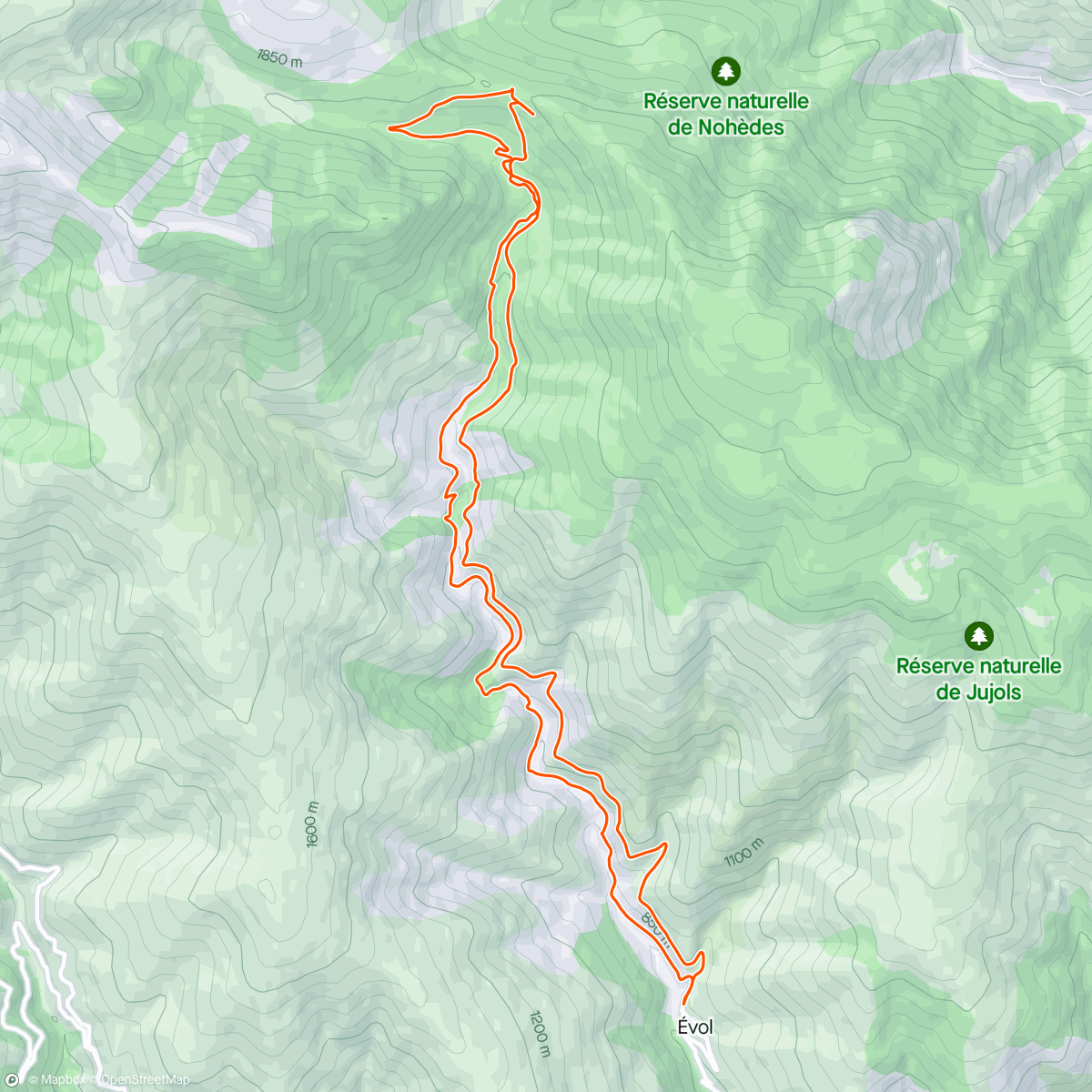 Mapa da atividade, Evol au Col de Portus. DH Cami Ramader avec Cédric et Michaël