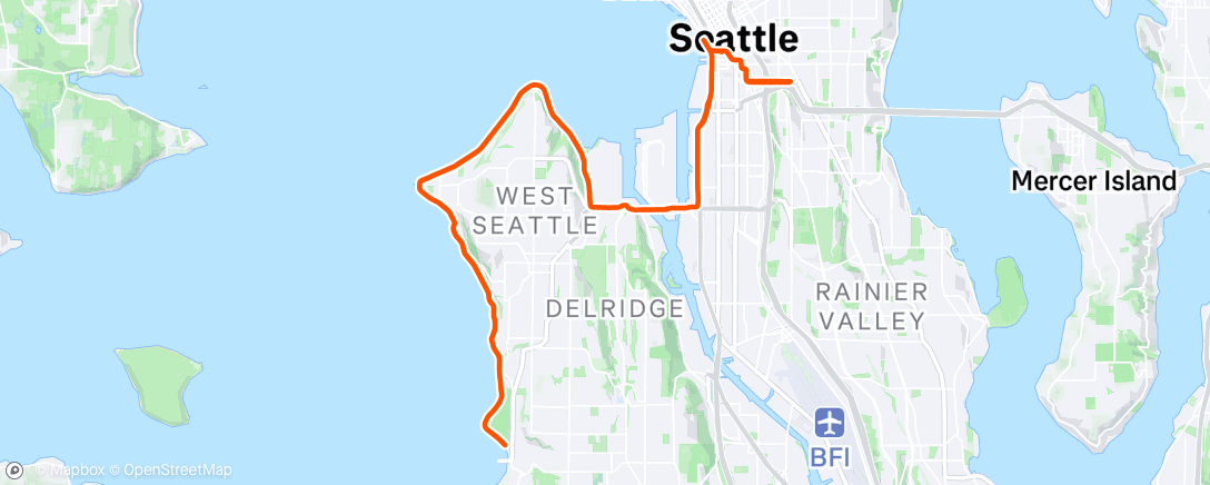 Map of the activity, West Seattle Costal Cruise via Alki trail and bike lanes