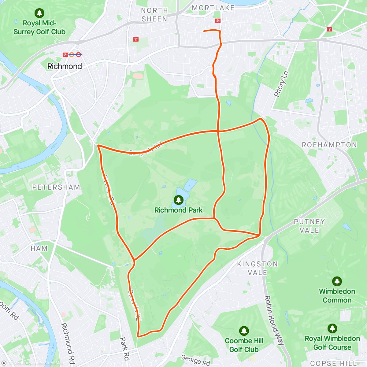 Map of the activity, Laggy leg loops in Richmond Park. Impressive to see thousands of cyclists having fun