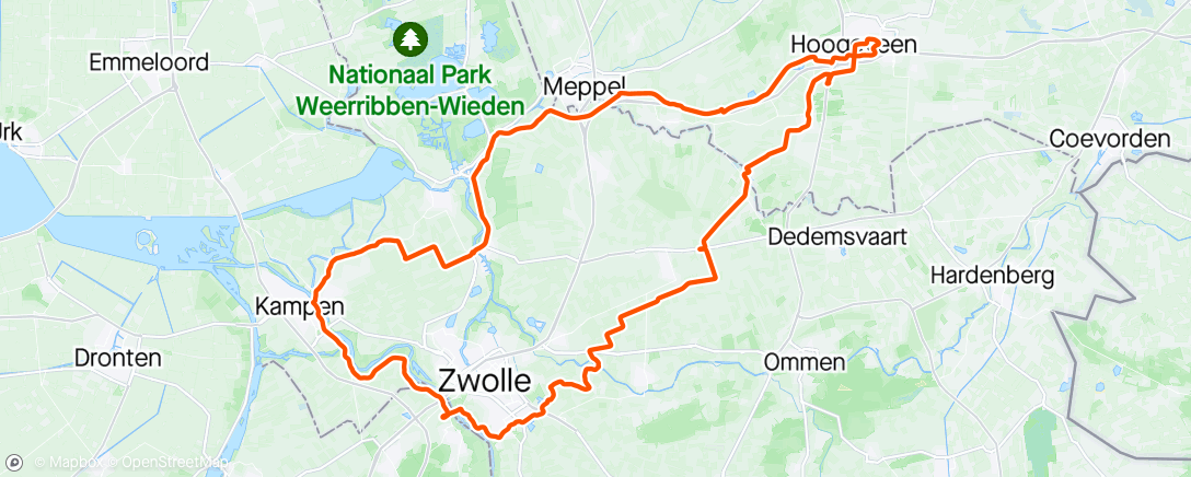 Map of the activity, Peddelaars rit om Zwolle naar Kampen