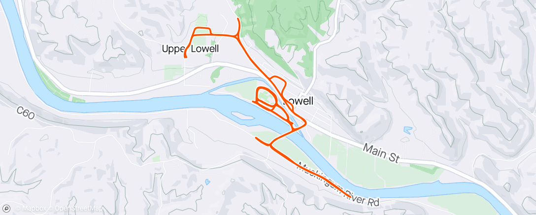 Map of the activity, 2 up/down 3x2 miles @ 5:30-40 pace