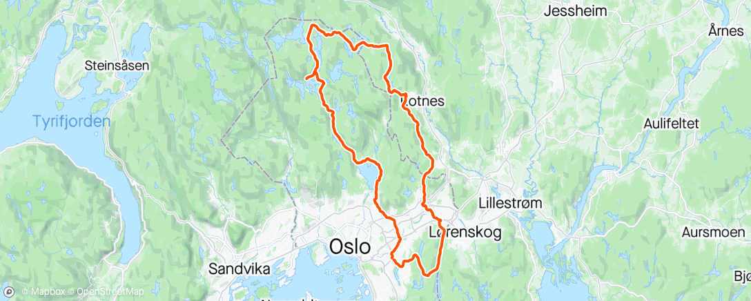 Map of the activity, Østmarka-Lillomarka-Nittedal-Nordmarka via Kikut og hjem