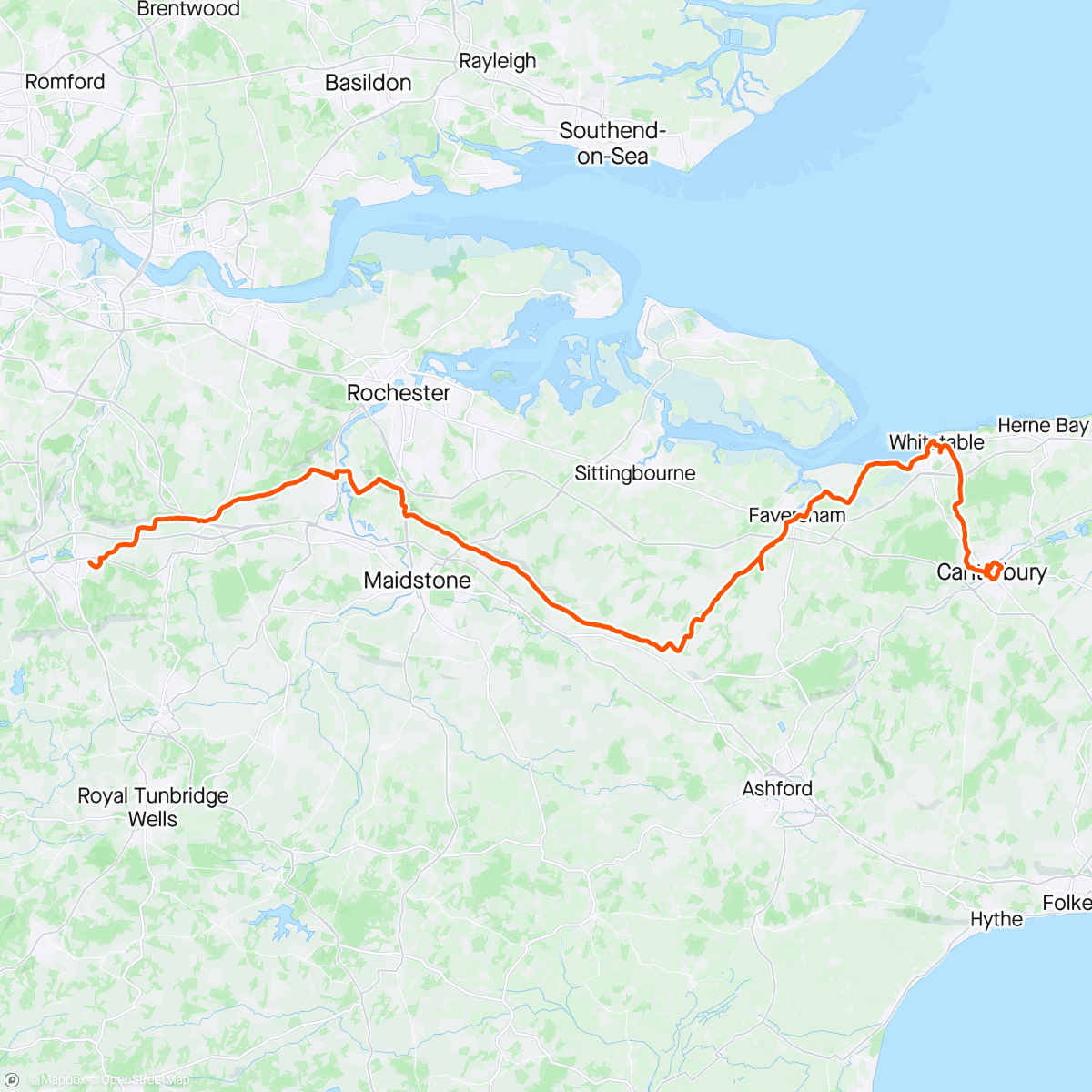 Map of the activity, Gravel Ride to Canterbury via Whitstable 🐚🍺