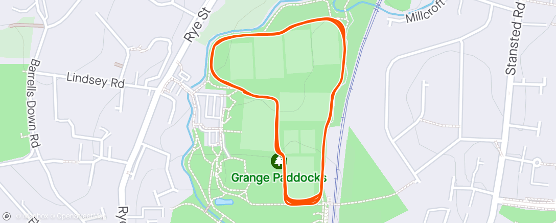 Map of the activity, Grange Paddocks interval session R: 20x60s off 30s
