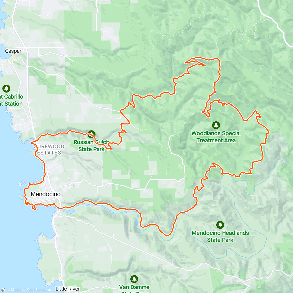 Map of the activity, Mendocino Coast 50k - what a beaut!