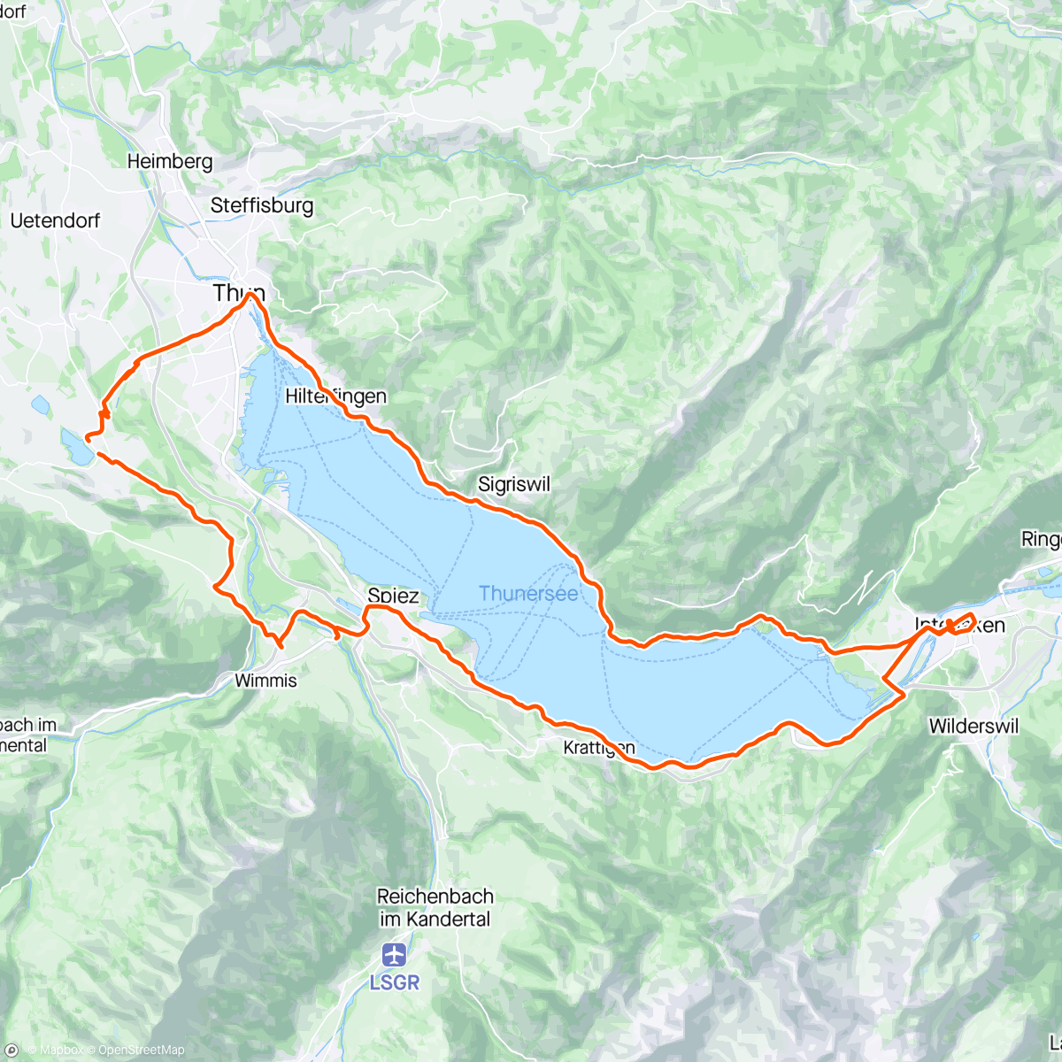 Map of the activity, Thun - Interlaken - Thun