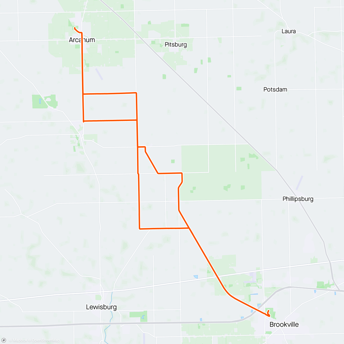 Map of the activity, Lunch ride with Virgil and Dayton Cycle