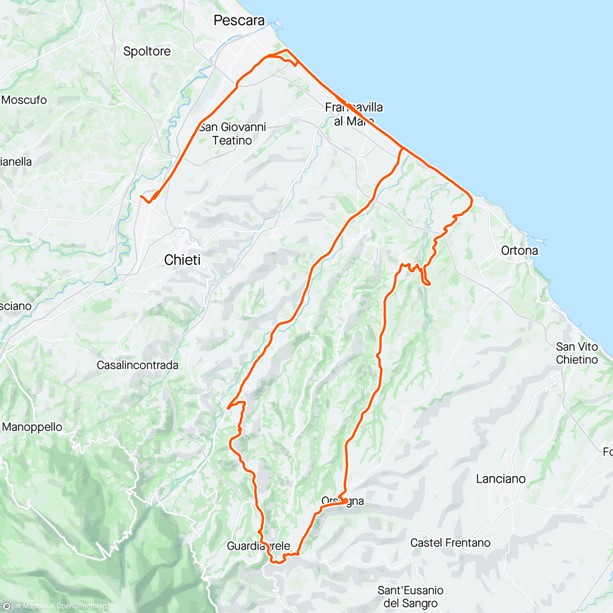 Kaart van de activiteit “Giro turistico:
Vacri, Casacanditella, San Martino sulla Marrucina, Guardiagrele, Orsogna, Canosa Sannita, Tollo, Colombo.”
