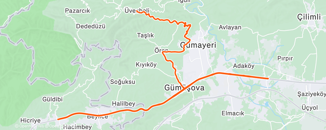 Map of the activity, Üvezbeli-Sırtpınar Ride